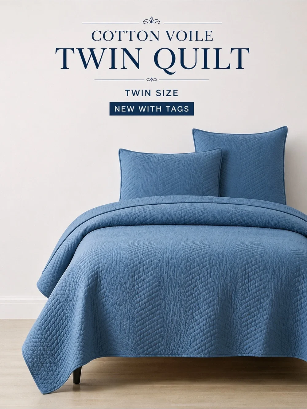 The Company Store Cotton Voile Quilt Twin Smoke Blue NWT Retail $224